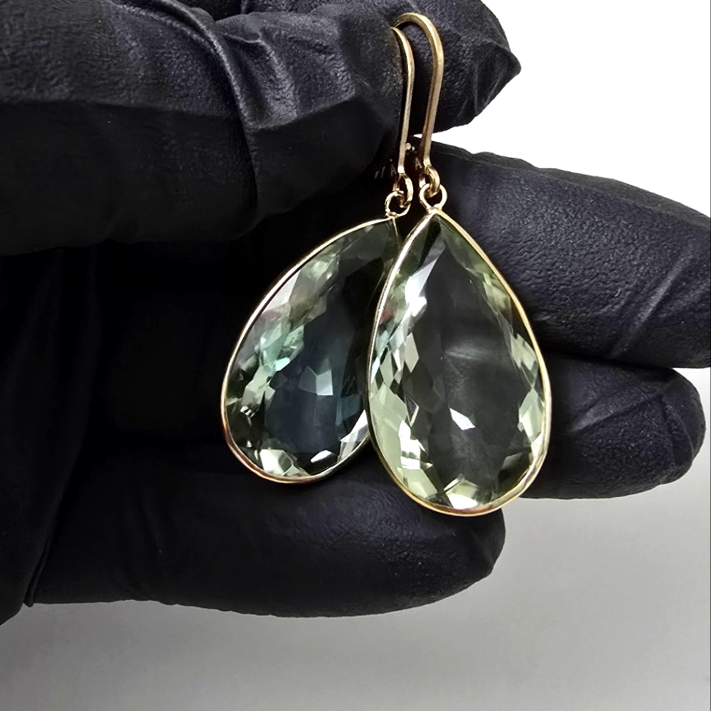 Watch Video / 40+ Cttw Sterling Silver 925 Large Teardrop Praisolite Earrings